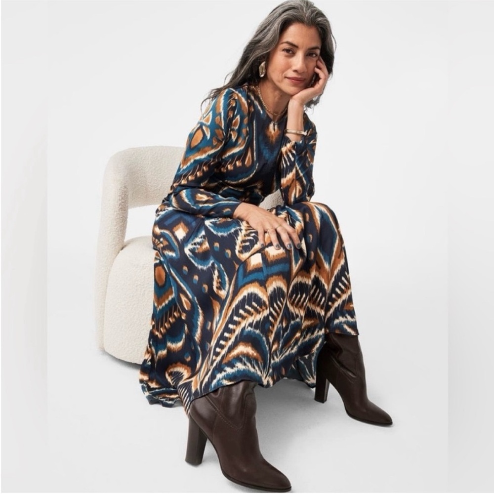 NWT Farm Rio I Kat print long sleeve satin maxi dress Sz M